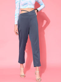 STREET 9 Women Blue Loose Fit High-Rise Cropped Trousers