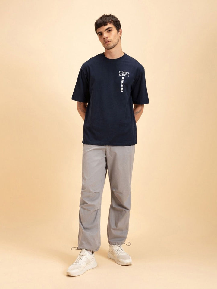 Bewakoof Men Pure Cotton Blue Printed Oversized T-shirt
