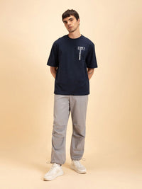 Bewakoof Men Pure Cotton Blue Printed Oversized T-shirt
