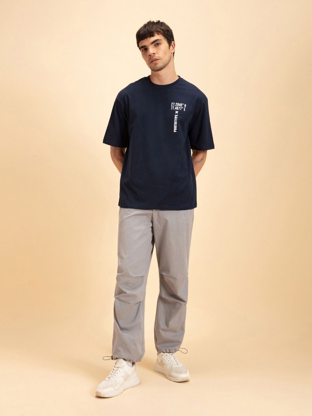 Bewakoof Men Pure Cotton Blue Printed Oversized T-shirt