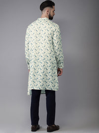 Anouk Men Sea Green & Blue Printed Fusion Straight Kurta