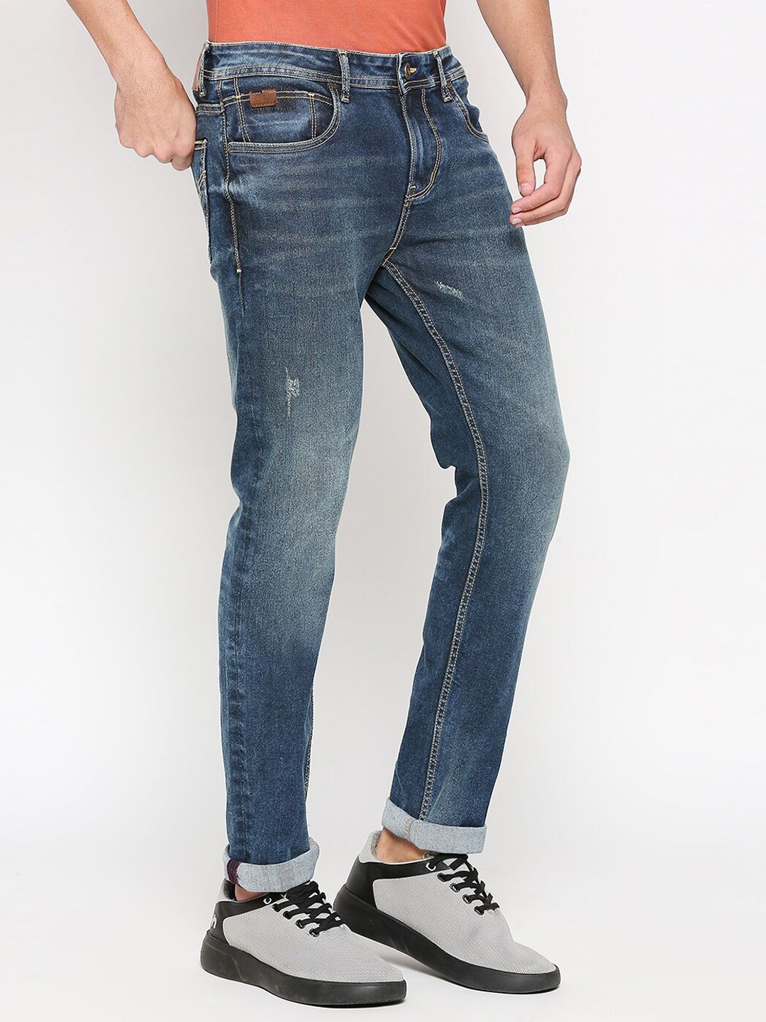 Being Human Men Slim Fit Low Distress Heavy Fade Jeans