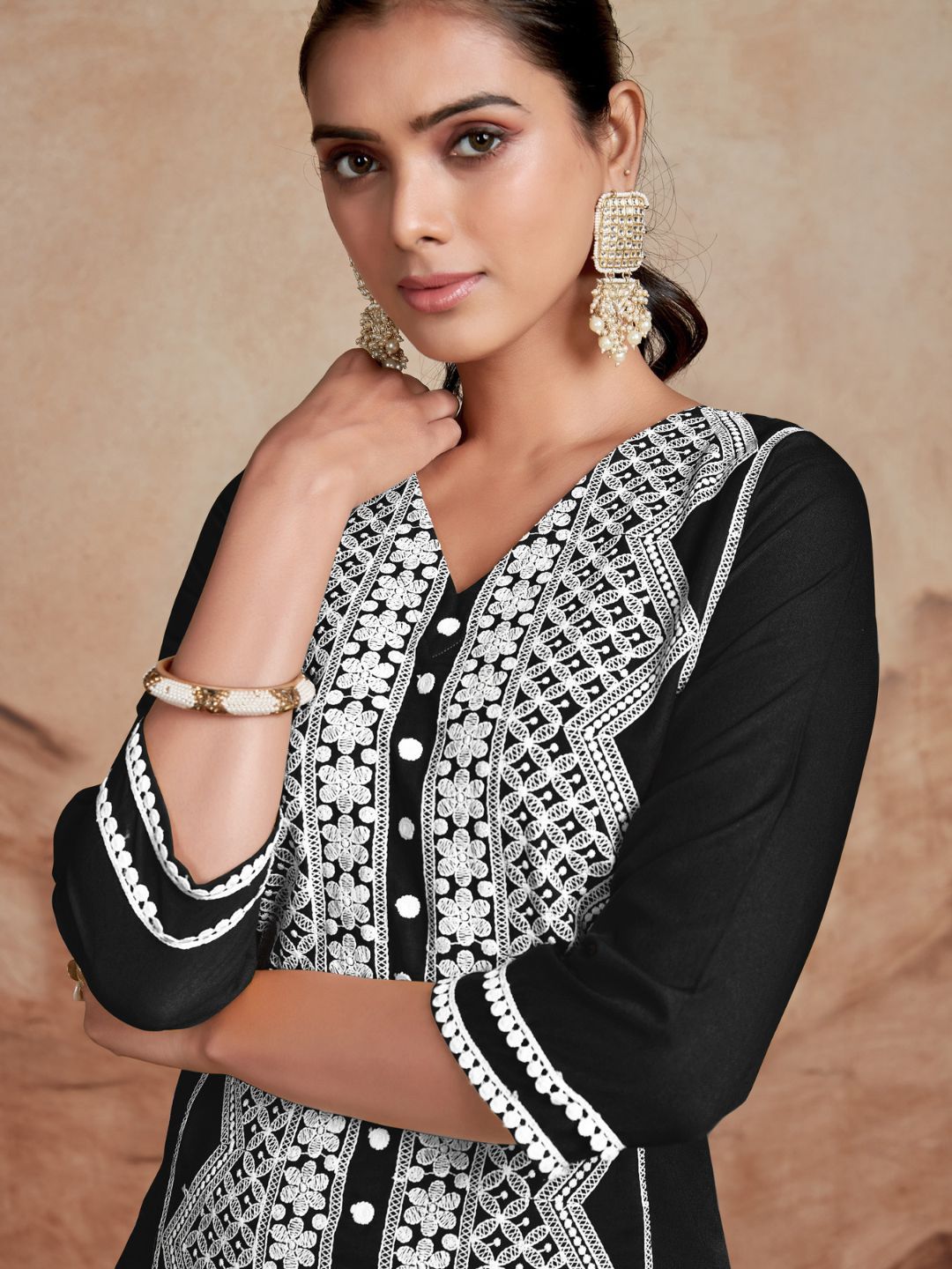 KALINI Chikankari Embroidered Straight Kurta