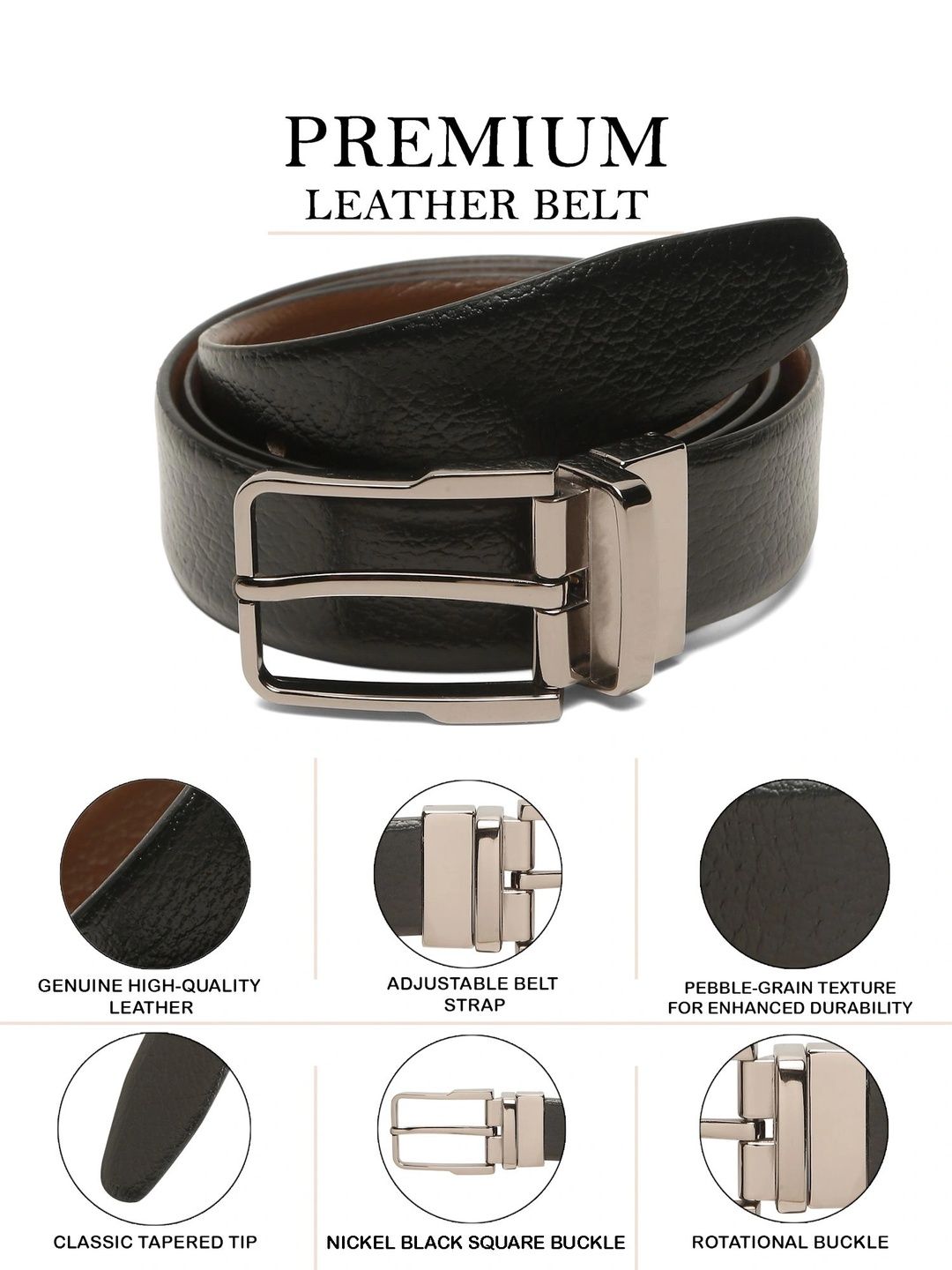 Teakwood Leathers Men Textured Leather Reversible Formal Belt