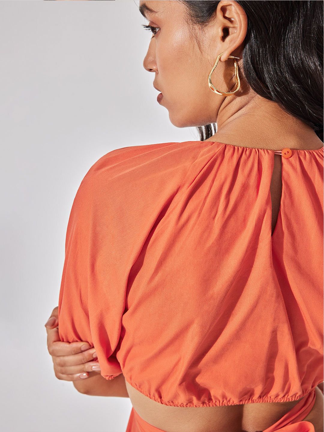 The Label Life Puff Sleeve Cut Out Detailed A-Line Dress