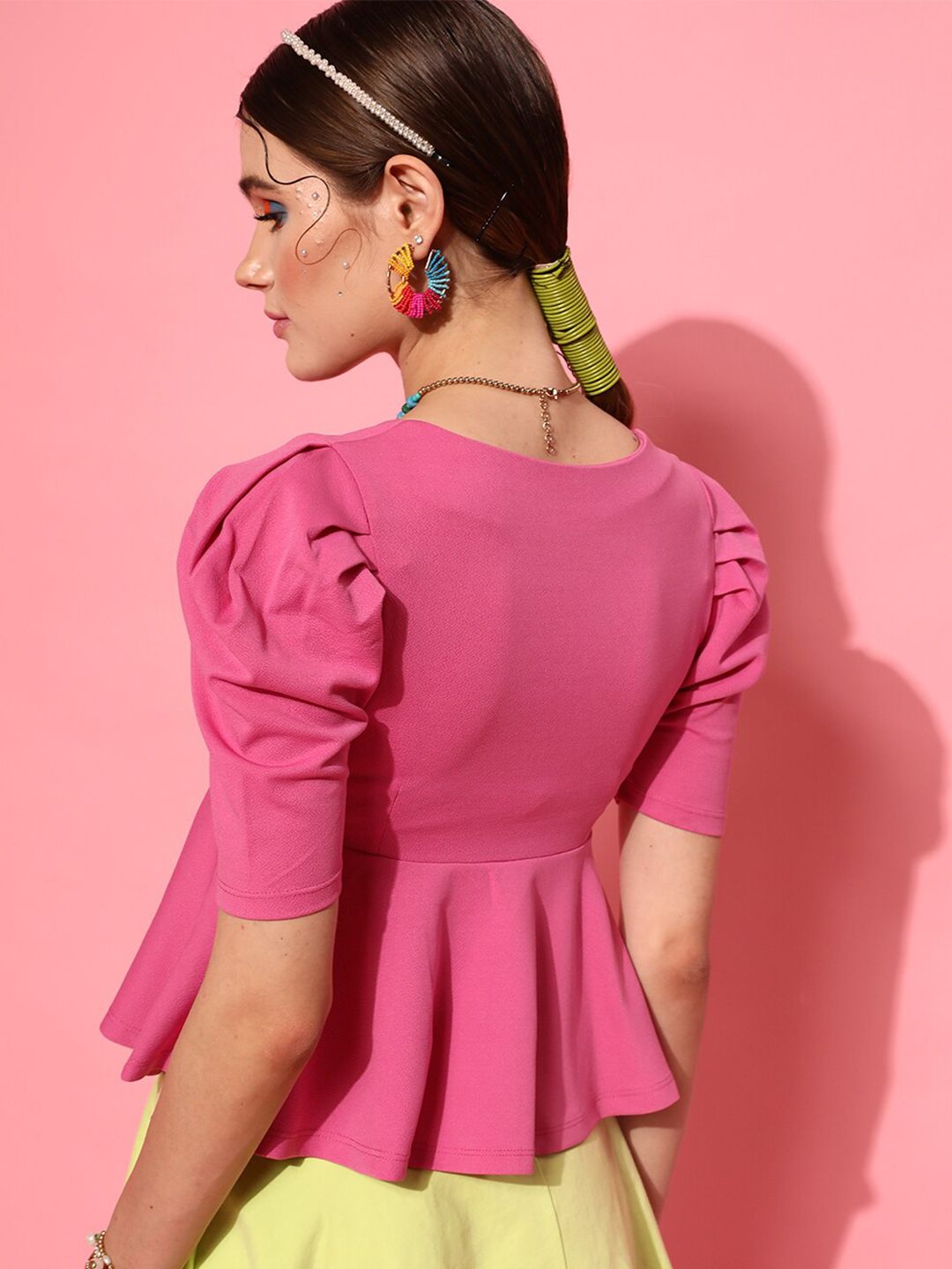 WORK IT by STREET 9 Pink Crepe Peplum Top