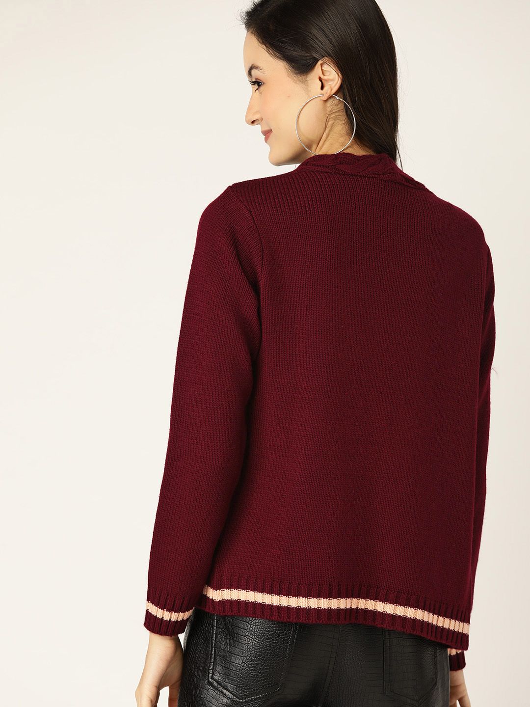 DressBerry Women Maroon Solid Open Front Sweater