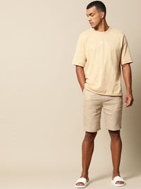 Mr Bowerbird Men Beige Pure Cotton Philosophy Crew Neck Oversized Pure Cotton T-shirt