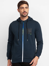 SPYKAR Typography Printed Hooded Front-Open Sweatshirt