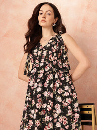 all about you Tropical Print Ruffled & Bow Detail Georgette Maxi Empire Dress