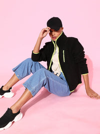 SASSAFRAS Women Stylish Black Solid Faux Fur Jacket