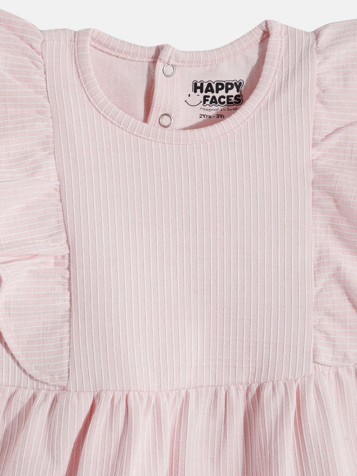 Happy Faces Girls Striped Ruffled Fit & Flare Pure Cotton Dress