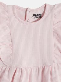 Happy Faces Girls Striped Ruffled Fit & Flare Pure Cotton Dress