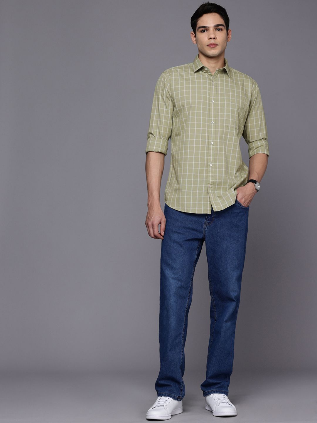 Raymond Pure Cotton Slim Fit Checked Casual Shirt