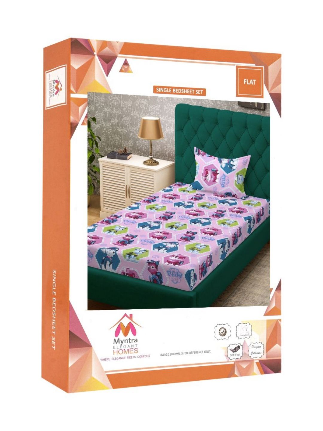 Myntra Elegant Homes Book Fold Purple Conversational Cotton Breathable 400 TC Single Superfine Bedsheet with a Pillow Cover-89 x 59 inches
