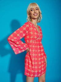 SASSAFRAS Pink Printed Georgette A-line Mini Dress