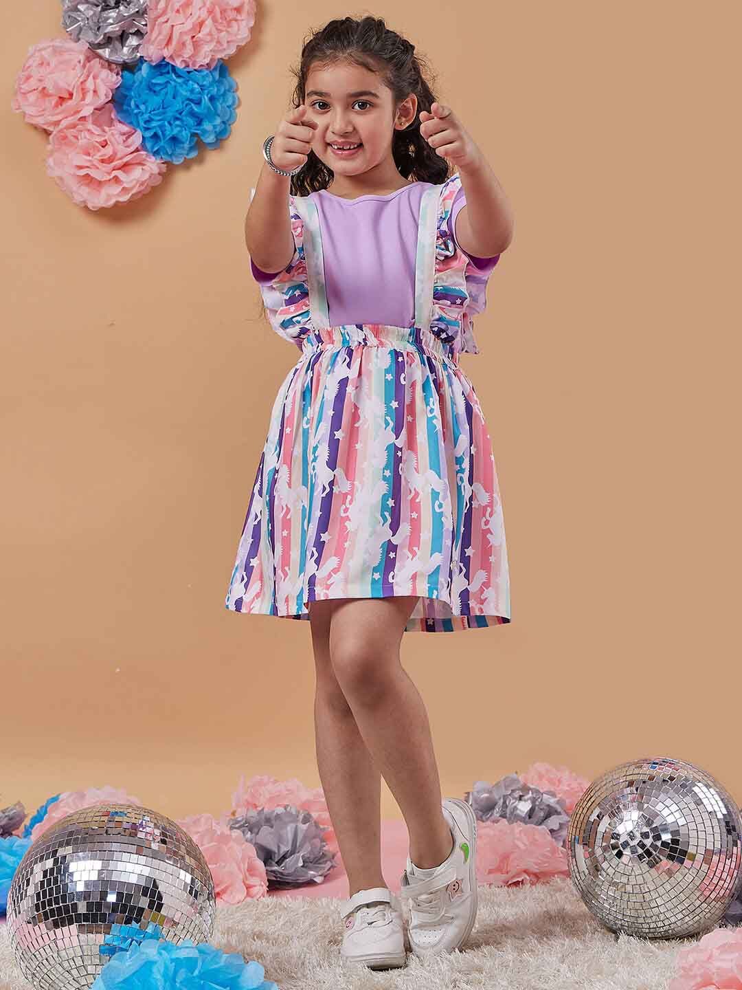 pspeaches Girls Abstract Printed T-shirt with Skirt