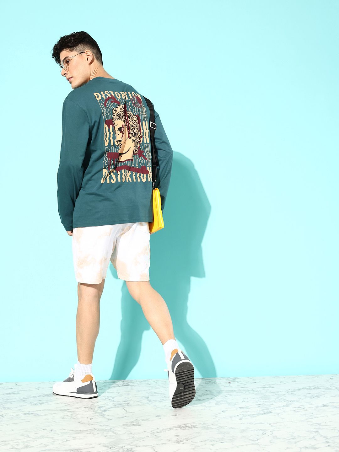 Difference of Opinion Men Teal Printed Pure Cotton Oversized T-shirt