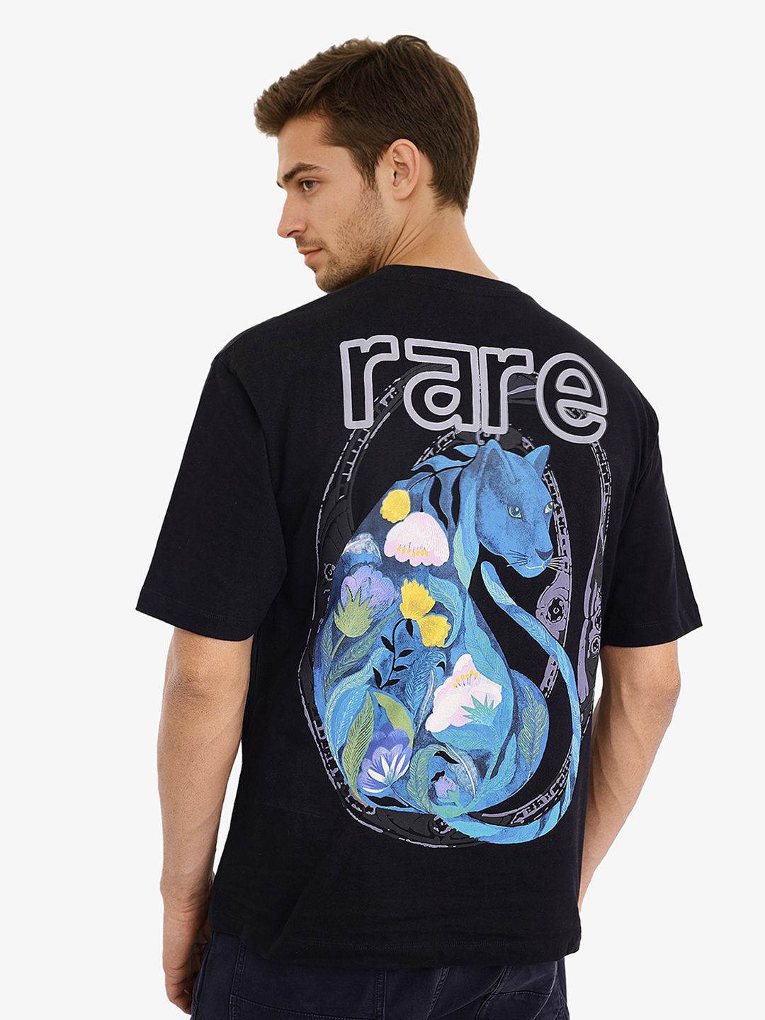 RARE RABBIT Men Graphic Printed Graphic Print Others Round Neck Cotton Oversized T-Shirt