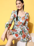 Berrylush Women Deep Blue Printed Playsuit