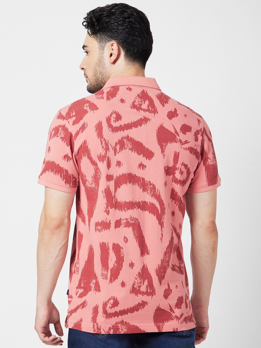 SPYKAR Abstract Printed Polo Collar Slim Fit Cotton Casual T-Shirt