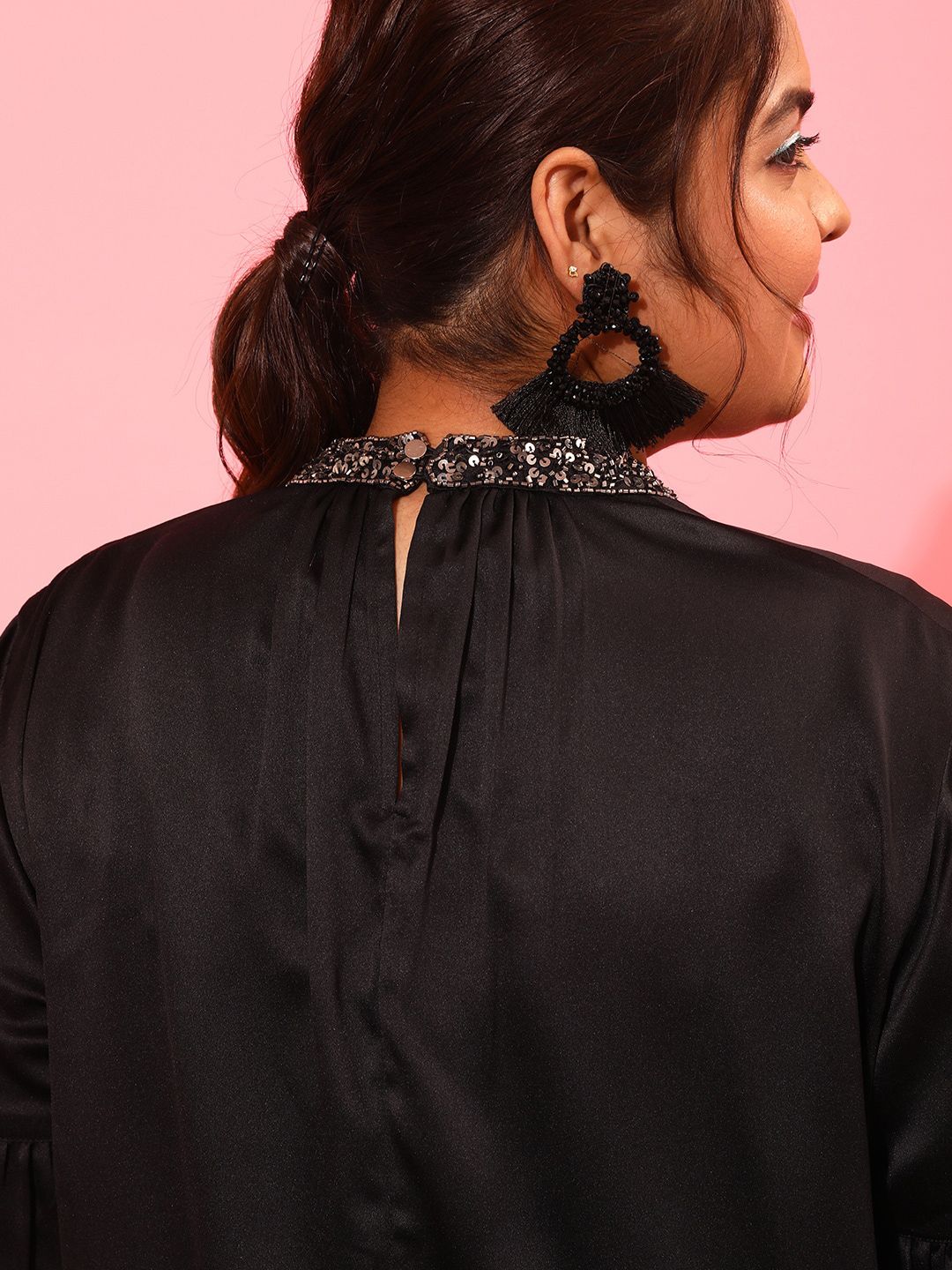 CURVY STREET Round Neck Sequined Regular Top