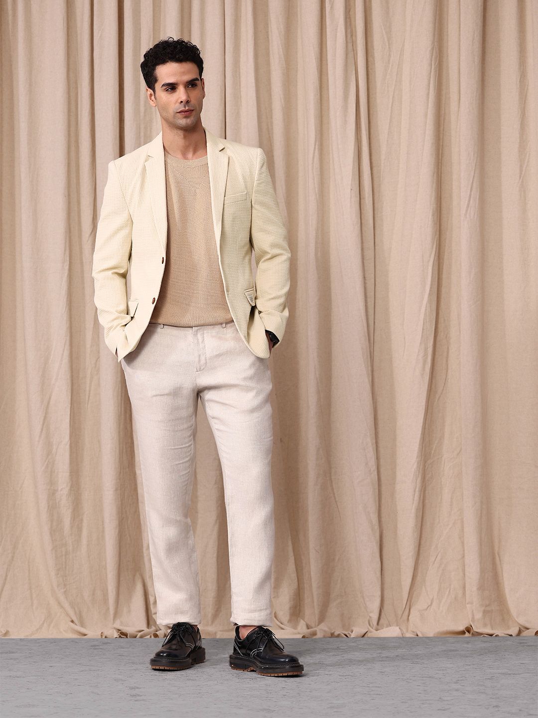 Mr.Bowerbird Self Design Textured Tailored Fit Single Breasted Casual Blazer