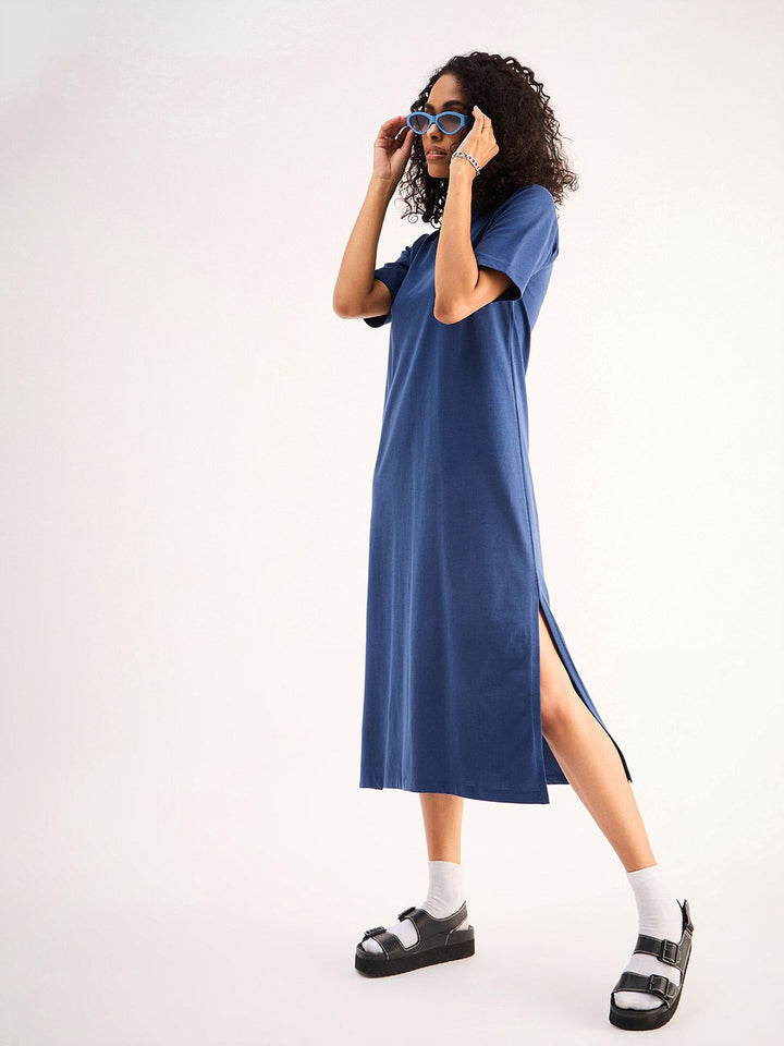 SASSAFRAS BASICS Polo Collar Short Sleeves Oversized Tshirt Midi Dress