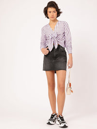 DressBerry Bow Bliss Striped Shirt Style Top