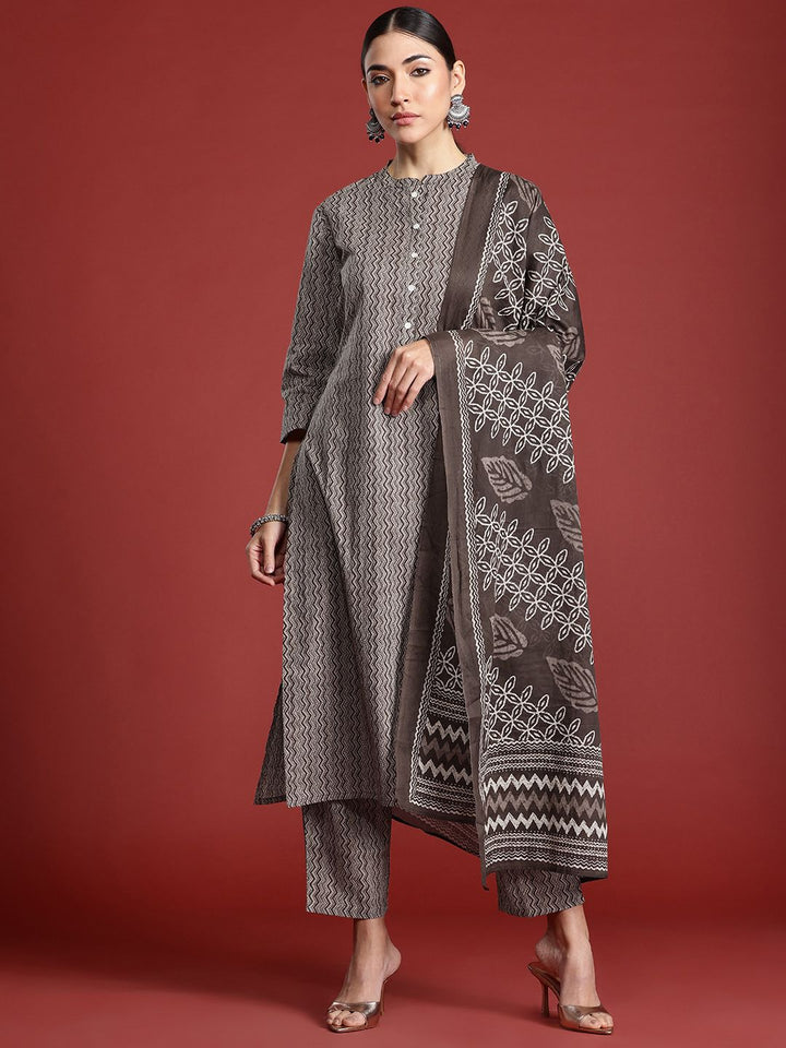 Indo Era Printed Pure Cotton Kurta with Trousers & With Dupatta