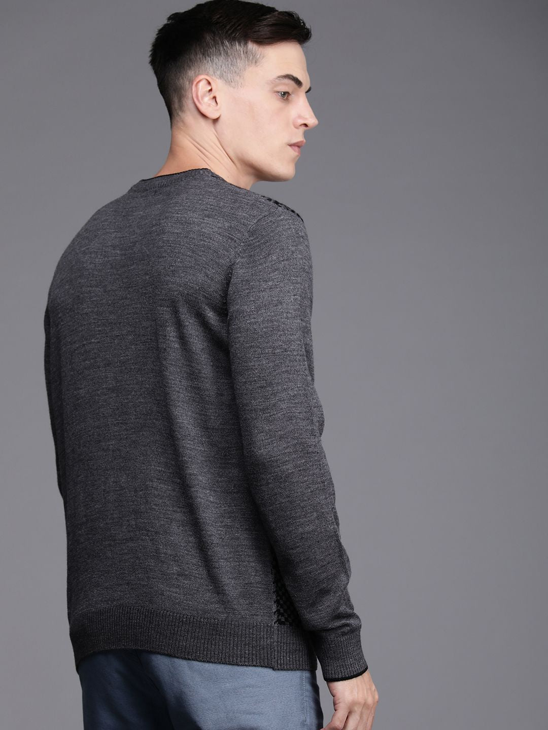 Raymond Men Charcoal Grey Self Design Pullover