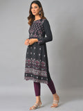 W Round Neck Floral Printed A-Line Kurta