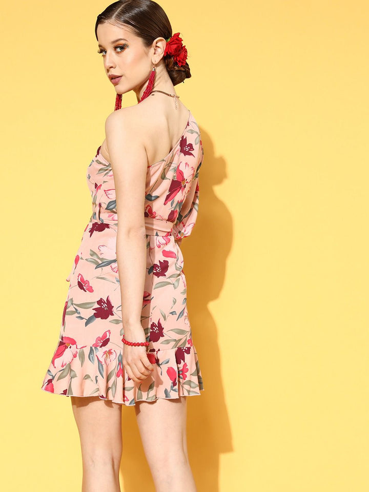 Berrylush Women Elegant Rose Floral New Neckline Dress