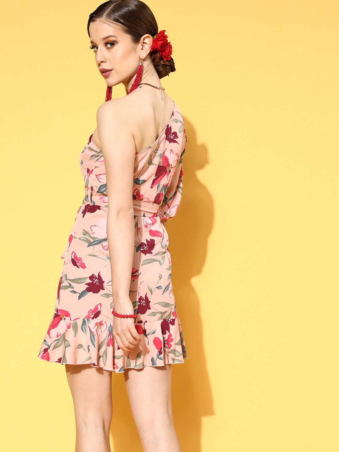 Berrylush Women Elegant Rose Floral New Neckline Dress