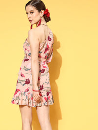 Berrylush Women Elegant Rose Floral New Neckline Dress