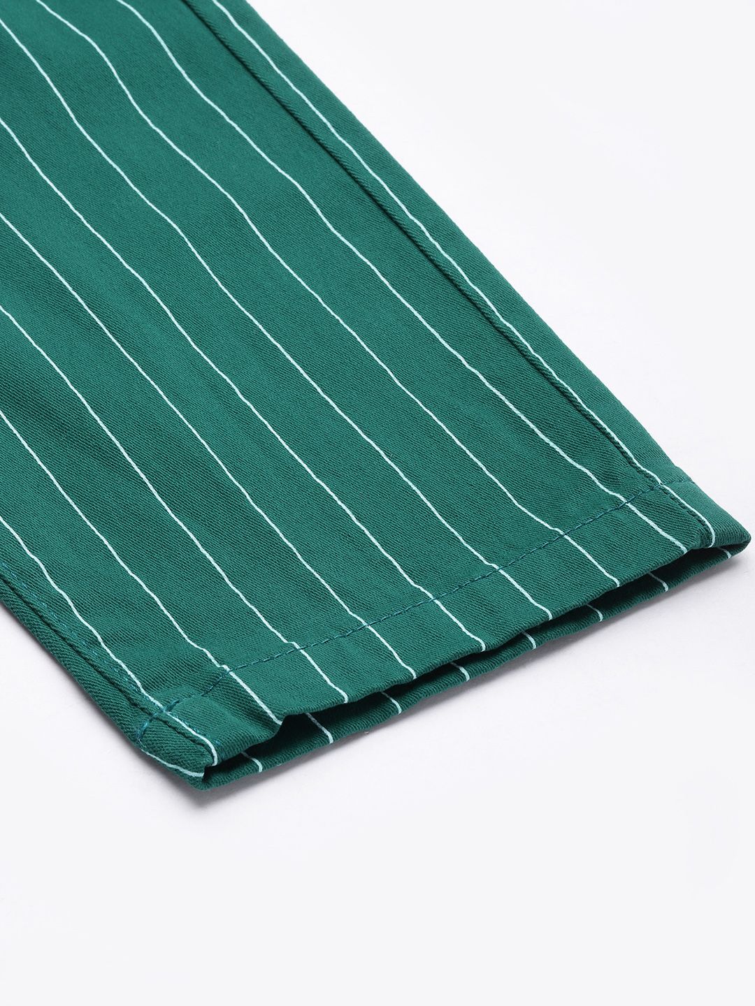 The Indian Garage Co Men Green Striped Slim Fit Chinos