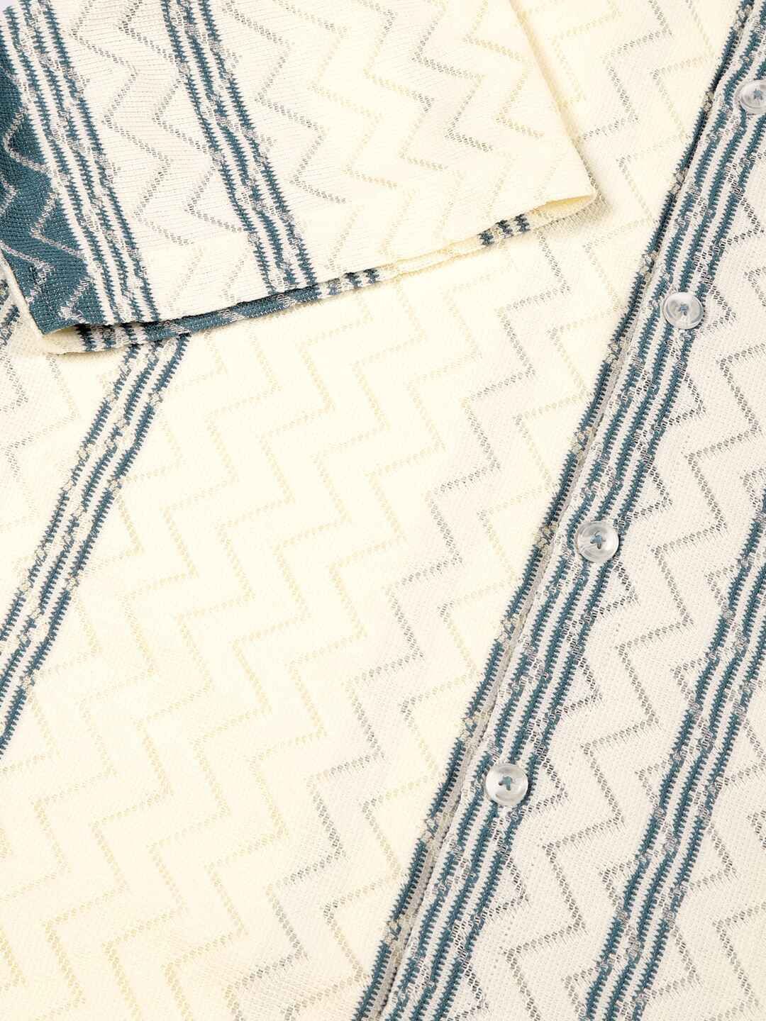 Thomas Scott Men Geometric Printed Regular Fit Semi-Sheer Casual Crochet Shirt