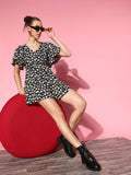 Berrylush Women Black Printed Ruffled Jumpsuit