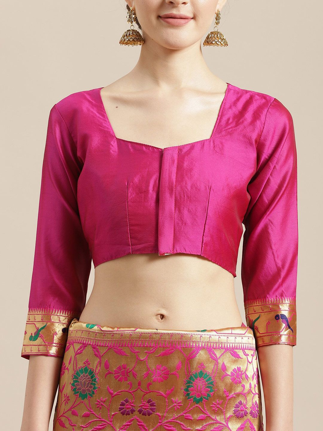 Saree mall Pink & Navy Blue Floral Zari Silk Blend Sarees