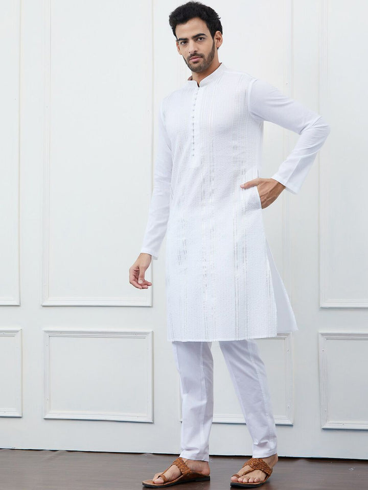 See Designs Embroidered Sequined Pure Cotton Kurta with Pyjamas