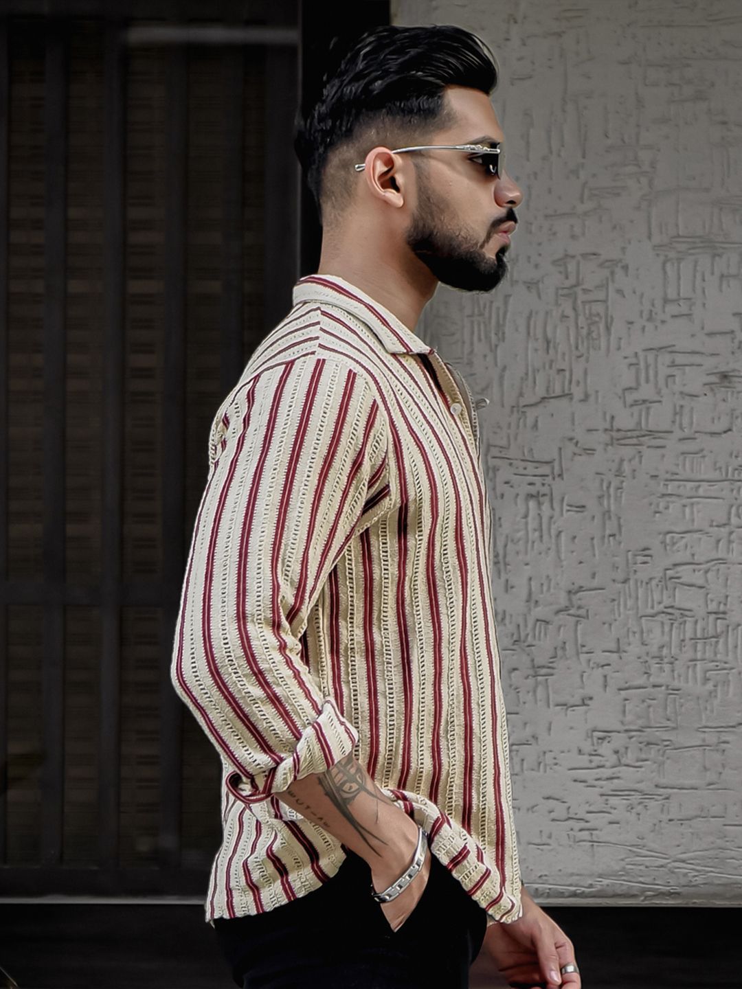 Powerlook Men Spread Collar Vertical Striped Casual Shirt