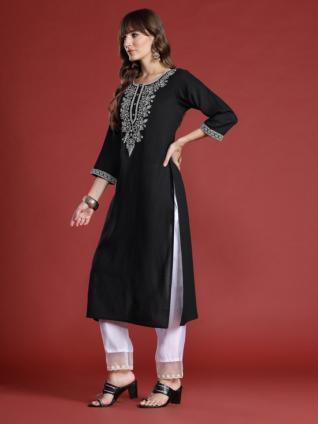 Indo Era Floral Embroidered Thread Work Kurta