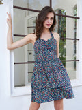 Berrylush Floral Print Layered Crepe Fit & Flare Dress