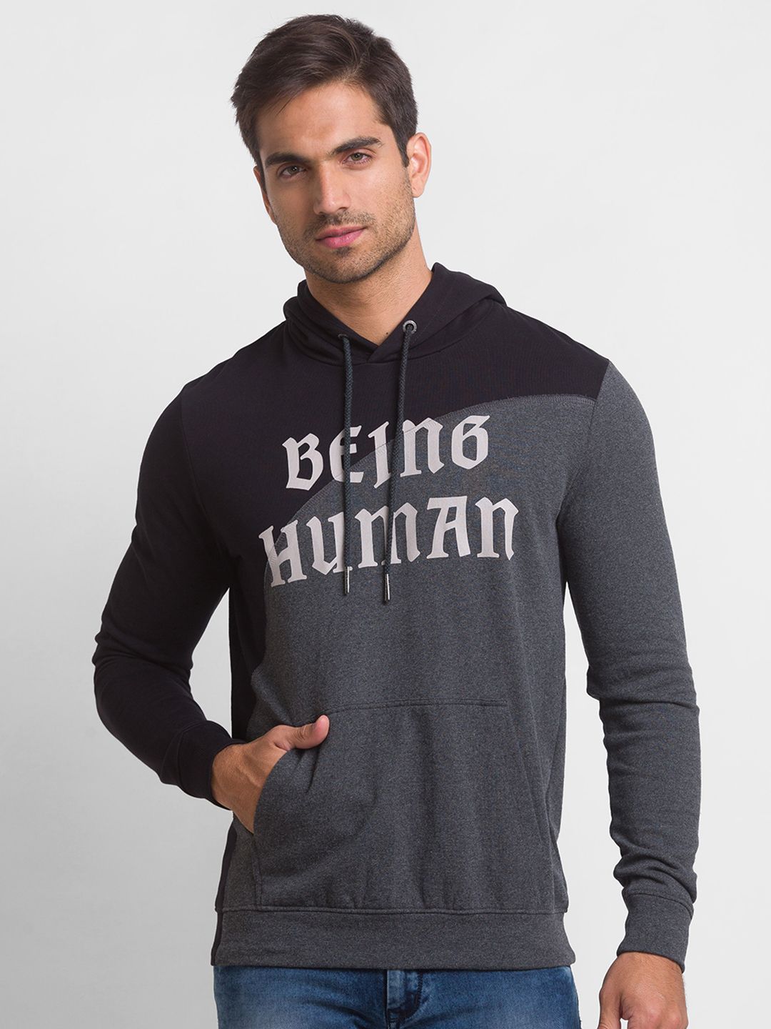 Being Human Men Black Printed Hooded Sweatshirt