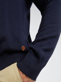 Raymond Men Navy Blue & Burgundy Striped Pullover