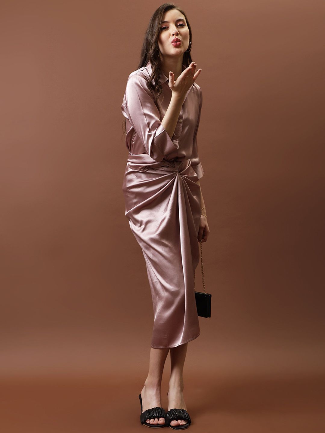 Athena Satin Shirt With Knotting Skirt