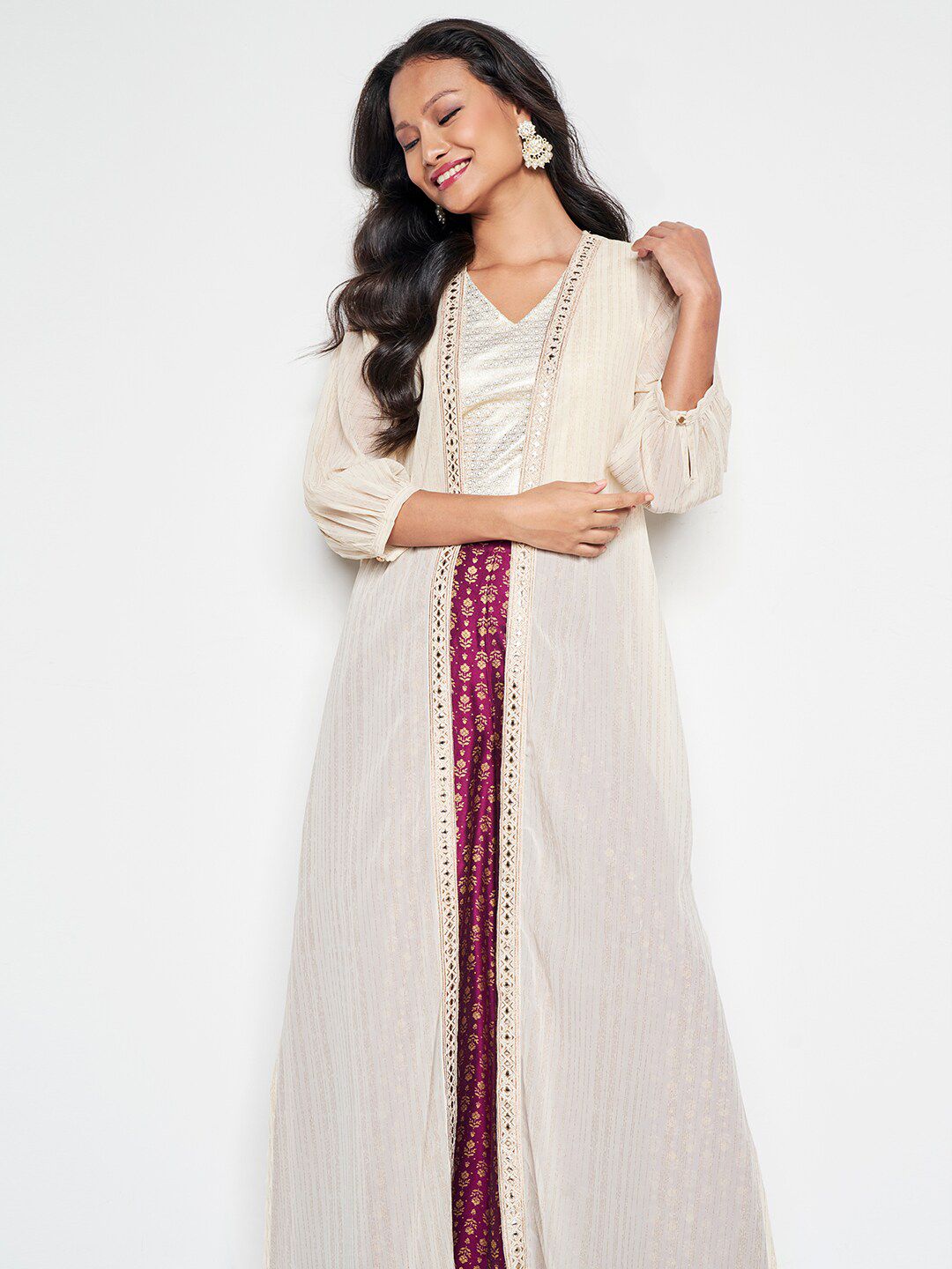 Global Desi Embellished Longline Open Front Shrug