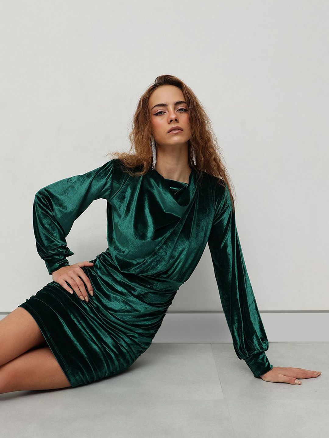 STREET 9 Cowl Neck Velvet A-Line Dress