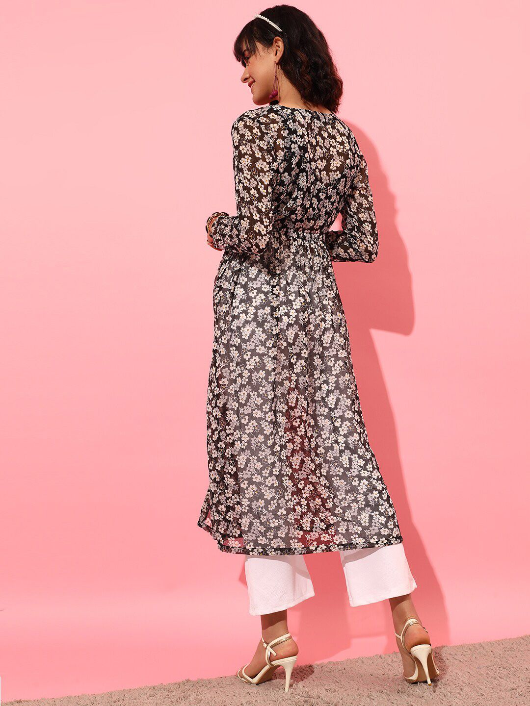 STREET 9 Women Printed Longline Tie-Up Shrug