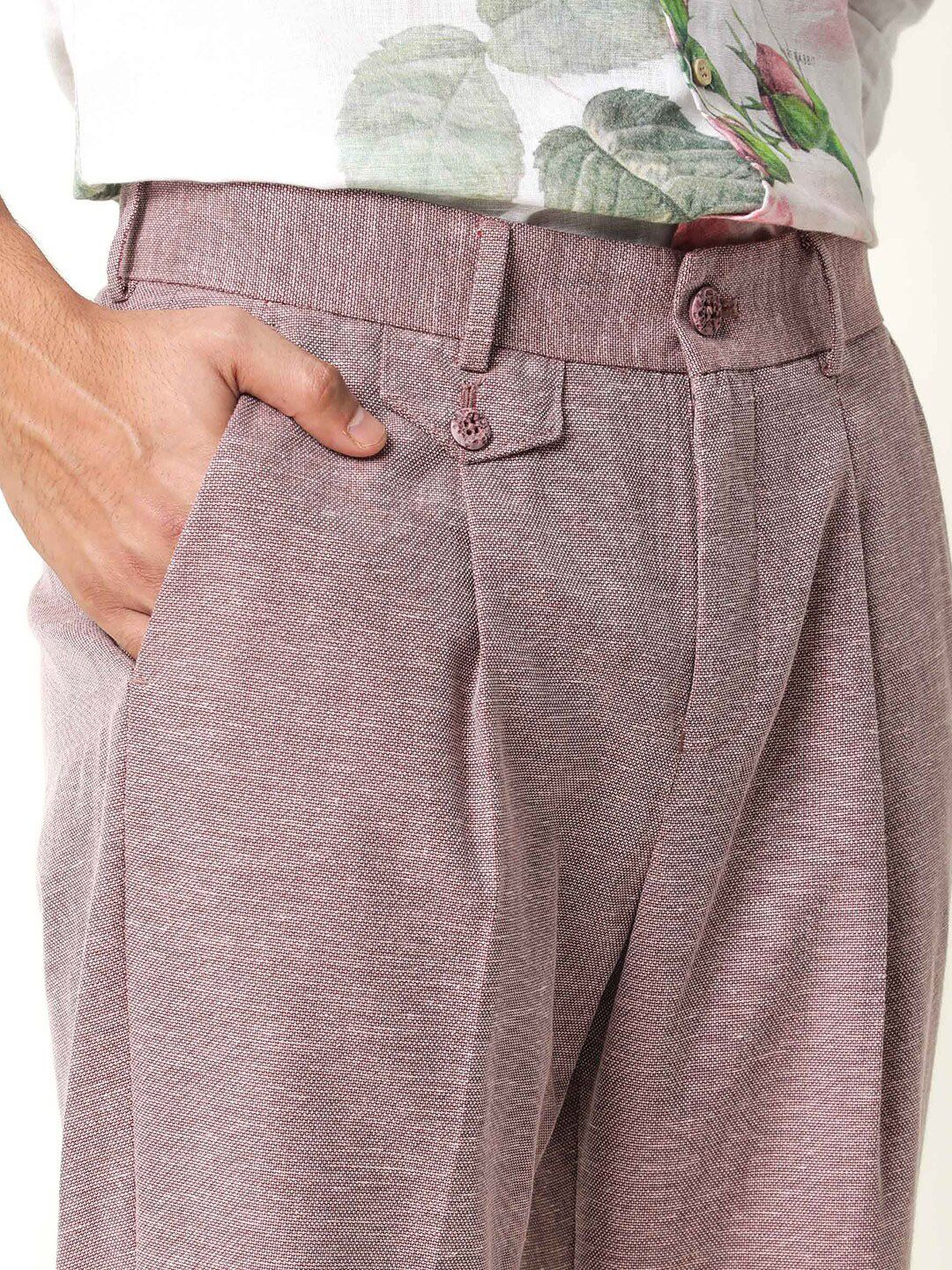 RARE RABBIT Men Dexs Mid Rise Plain Slim Fit Pleated Trouser